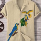 Men's Parrot Embroidery Art Printed Hawaiian Beach Shirt