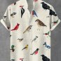 Men's Vintage Bird Collector Embroidery Print Linen Blend Shirt