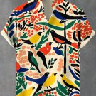 Men's Retro Boho Colorful Bird Abstract Art Print Linen Blend Shirt