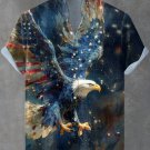 Men's Patriotic Eagle Flying In The Night Sky Oil Painting Print Linen Blend Shirt