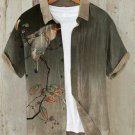 Men's Vintage Birds Art Painting Print Gradient Vacation Beach Shirt