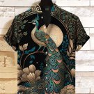 Men's Peacock Floral Pattern Retro Linen Blend Shirt