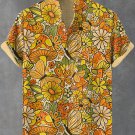 Men's Retro Summer Flower Mushroom Art Print Linen Blend Shirt