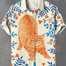 Men's Boho Lazy Summer Ginger Cat Vacation Art Print Linen Blend Shirt