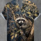 Men's Vintage Dark Night Forest Raccoon Print Linen Blend Shirt
