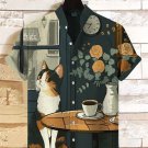 Men's Cat Cafe Framed Art Print Linen Blend Shirt