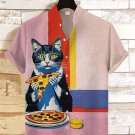 Men's Pizza Cat Colorblock Art Print Casual Shirt