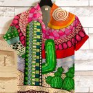 Men's Desert Cactus Tropical Art Print Short Sleeve Linen Blend Shirt