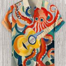 Men's Jazz Octopus Playing Guitar Art Print Linen Blend Shirt