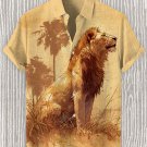 Men's Majestic Lion Art Print Linen Blend Shirt