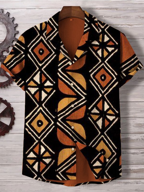 Men's African Ethnic Geometric Pattern Short Sleeve Retro Shirt