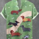 Men's Boho Fun Dachshund Park Art Print Linen Blend Shirt