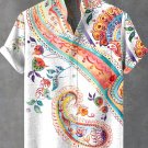 Men's Vintage Ethnic Multicolor Paisley Flower Art Print Linen Blend Shirt