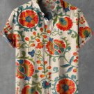 Men's Vintage Floral Art Print Linen Blend Shirt