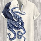 Men's Japanese Art Octopus Graphic Printed Linen Blend Shirt