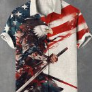 Men's Fighting Patriotic Eagle Warrior Splash-Ink Art Print Linen Blend Shirt
