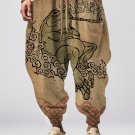 Men's Japanese Retro Smoking Frog Art Painting Loose Drawstring Waist Sweatpants