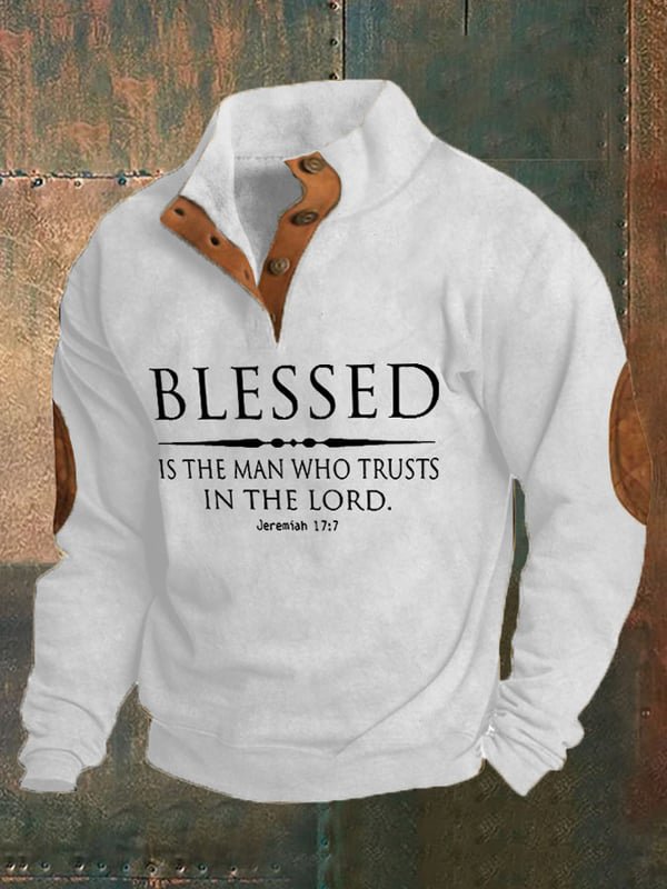Men's Blessed Is The Man Who Trusts In The Lord Print Casual Polo Sweatshirt