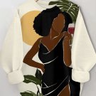 Women's Elegant Wine Time Art Print Casual Sweatshirt