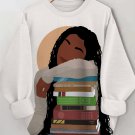Women's Black Girl Book Lover Art Print Casual Sweatshirt