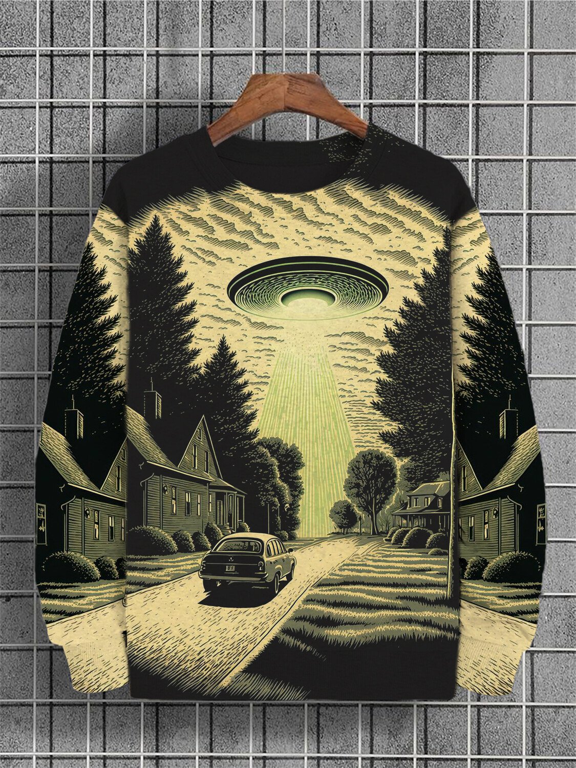 Men's UFO Sci-Fi Art Vintage Illustration Print Casual Sweatshirt