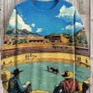Men's Western Style Cowboy Bullfight Art Print Casual Sweatshirt