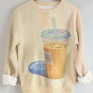 Women's Coffee Oil Painting Print Casual Sweatshirt