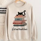 Women's Cat And Book Lover Art Print Casual Sweatshirt