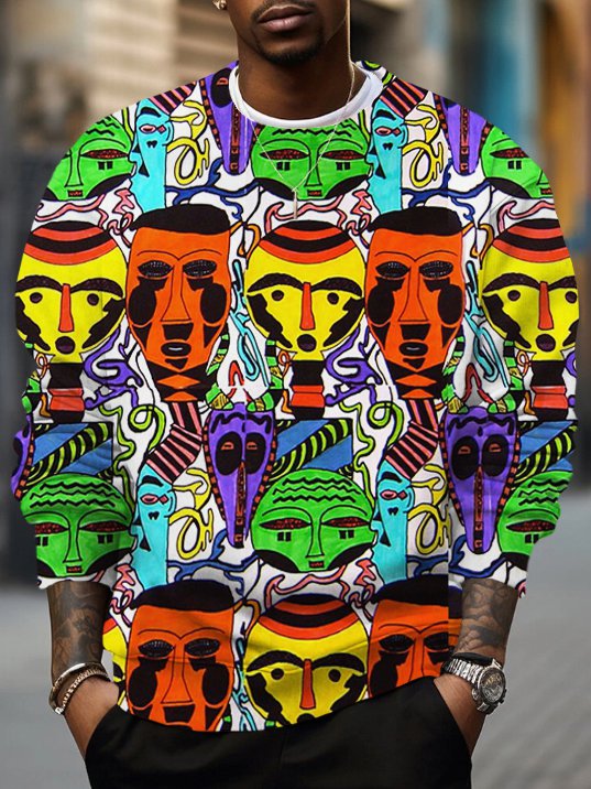 Men's Abstract Cartoon Black Man Art Print Casual Sweatshirt