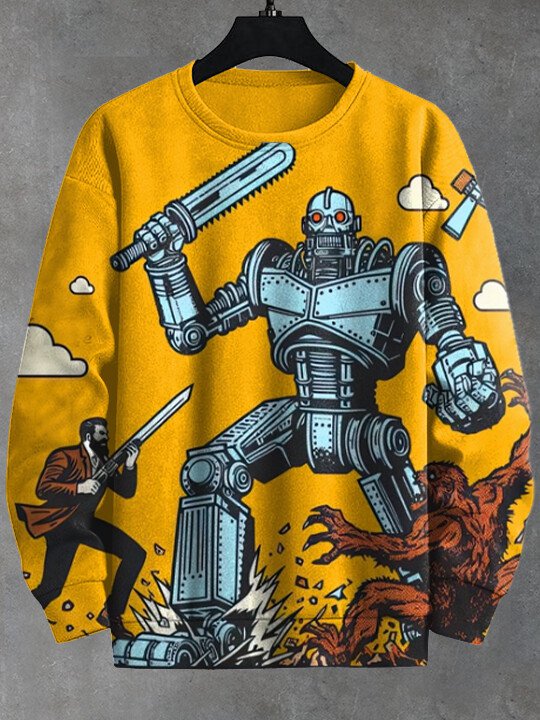 Men's Robot Monster Battle Print Casual Sweatshirt