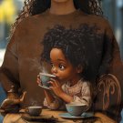 Women's Afro Girl Drinking Hot Tea Art Print Casual Sweatshirt