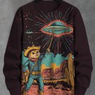 Men's Retro Cowboy Cat And UFO Print Casual Sweatshirt