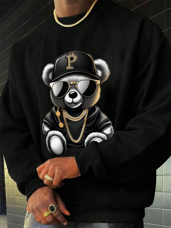 Men's Cool Bear Hip-hop Art Print Casual Sweatshirt