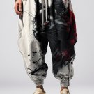 Men's Black Cat Ink Painting Japanese Art Print Loose Drawstring Waist Sweatpants