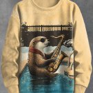 Men's Otter Wearing Sunglasses Playing Saxophone In The Swimming Pool Print Casual Sweatshirt