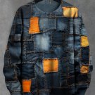 Men's Denim Patchwork Art Print Casual Sweatshirt