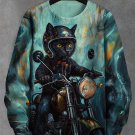 Men's Black Cat Riding A Motorcycle Art Print Casual Sweatshirt