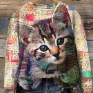 Women's Cat Ditsy Floral Patchwork Art Print Casual Sweatshirt