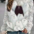 Women's Watercolor Cat Print Casual Long Sleeve Sweatshirt