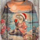 Men's Sunrise And Sunset Kimono Otter Art Print Casual Sweatshirt