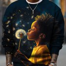 Men's Black Boy And Dandelion Beautiful Childhood Art Print Casual Sweatshirt