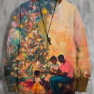 Men's Oil Painting Of Black Father And Daughters Christmas Print Casual Sweatshirt