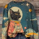 Women's Space Astronaut Cat Art Print Casual Sweatshirt