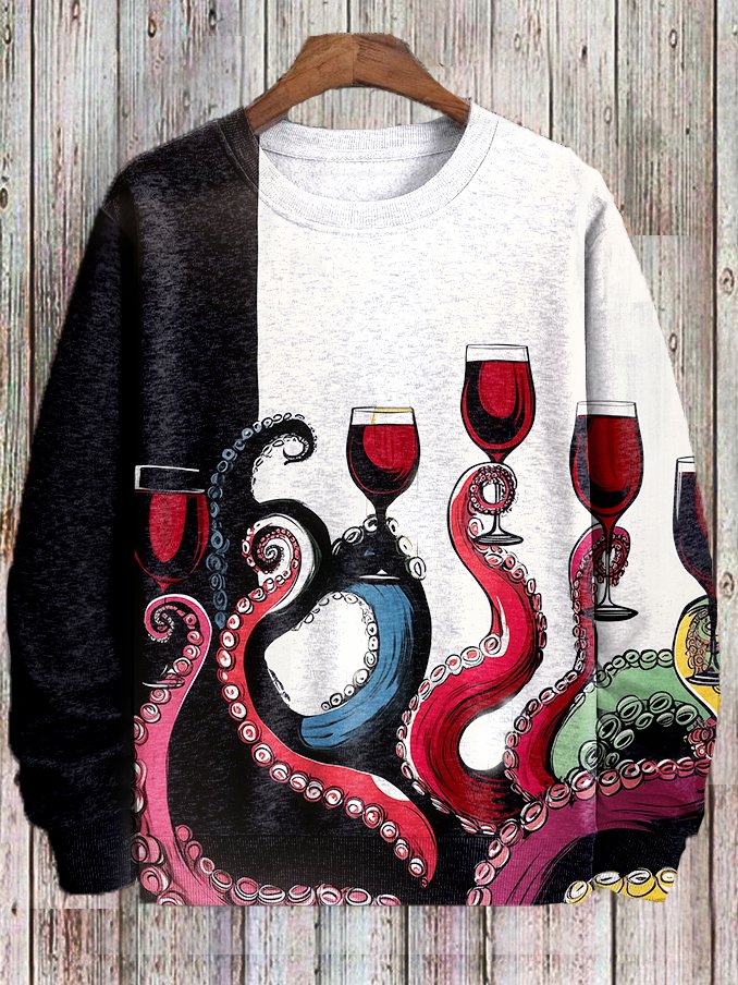 Men's Octopus Tentacles Wine Art Print Casual Sweatshirt