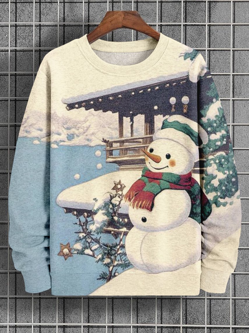 Men's Cute Snowman Winter Atmosphere Art Print Casual Sweatshirt