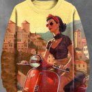 Men's Retro Electromobile Travel In Europe Art Print Casual Sweatshirt