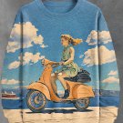 Men's Retro Electromobile Seaside Atmosphere Art Print Casual Sweatshirt