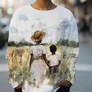Women's Black Mother And Son Print Casual Sweatshirt