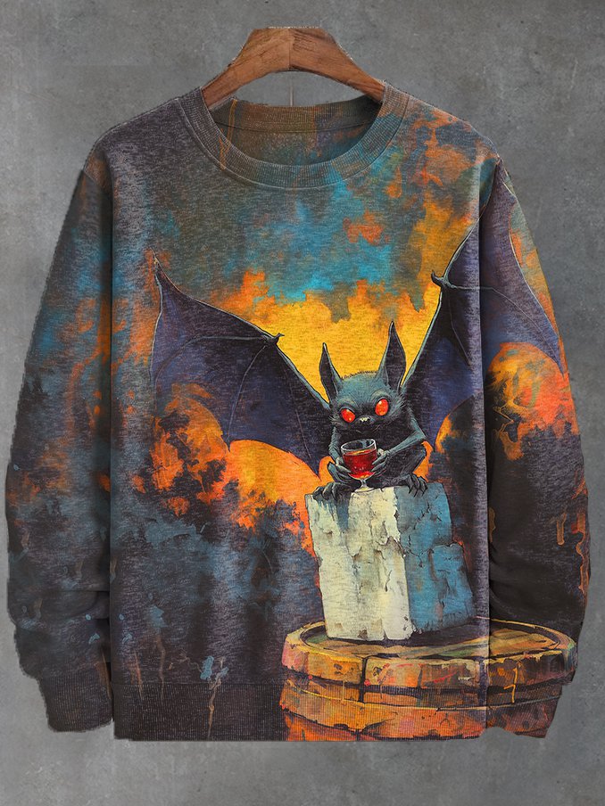 Men's Weird Demon Bat Red Wine Art Print Casual Sweatshirt