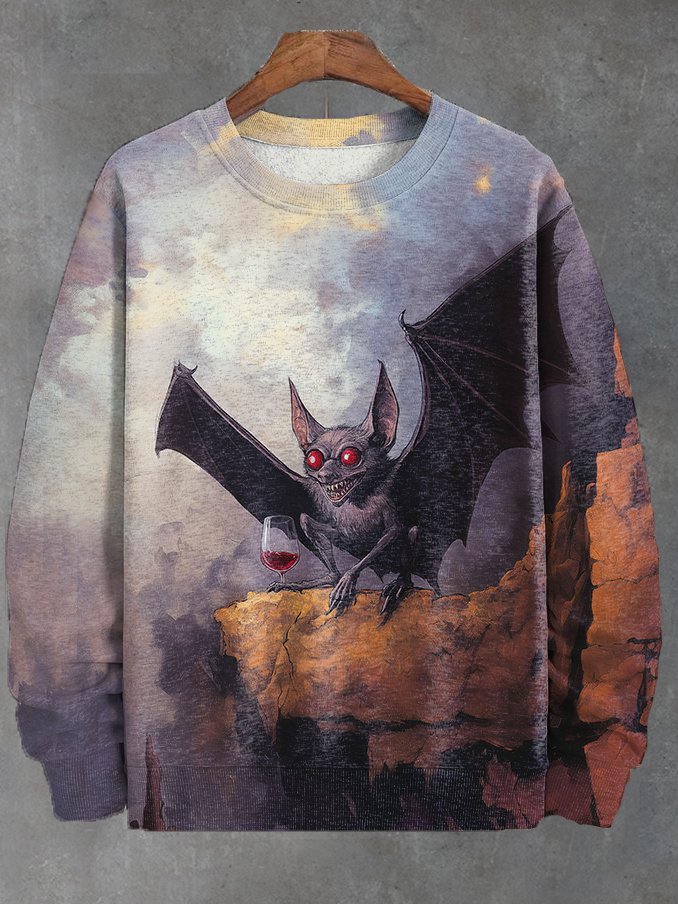 Men's Devil Bat Red Wine Dark Oil Painting Print Casual Sweatshirt